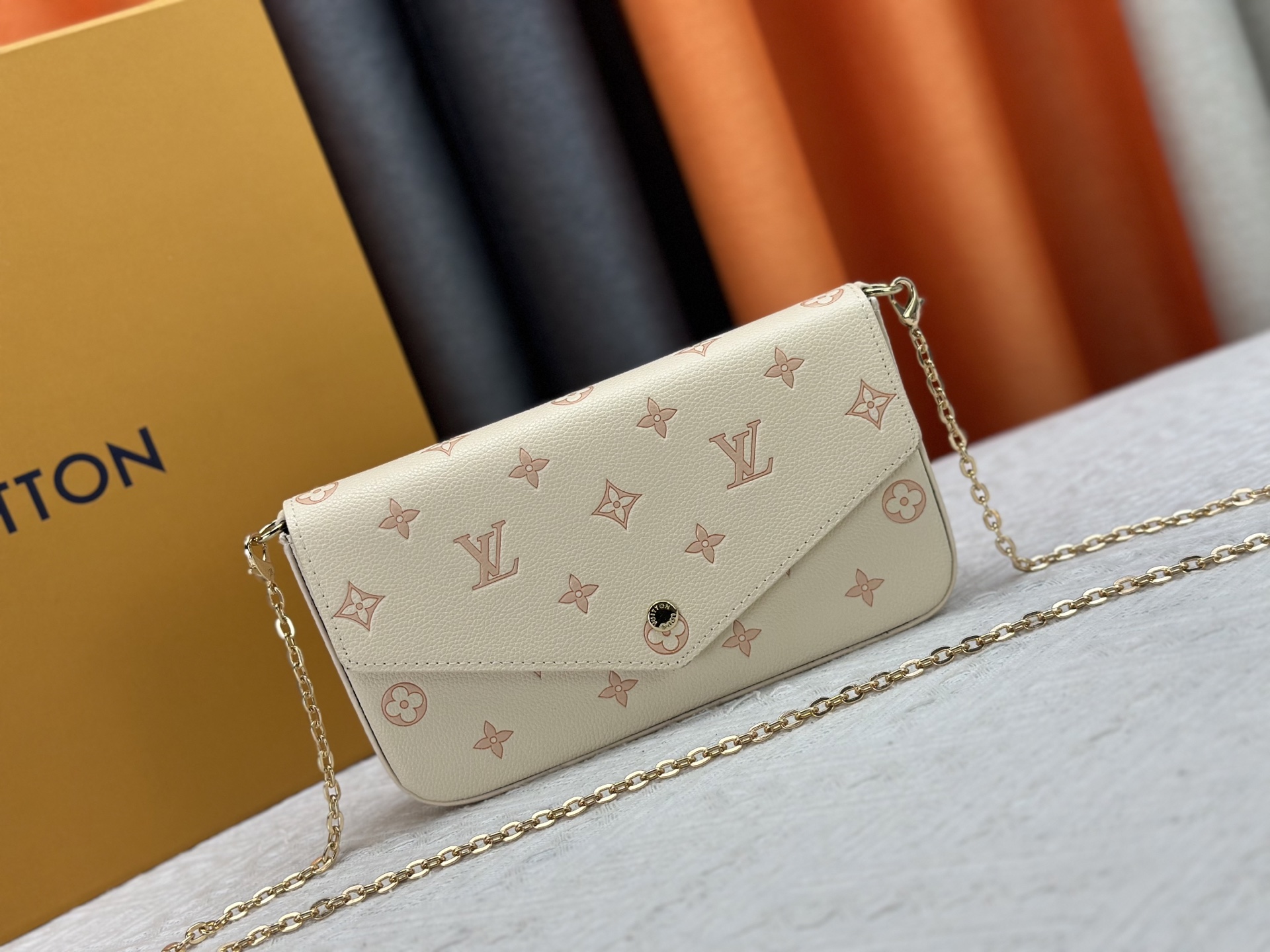 Designer Pochette Félicie Embossed grained cowhide leather - Bicolor Eden - Gorchic - $97.99