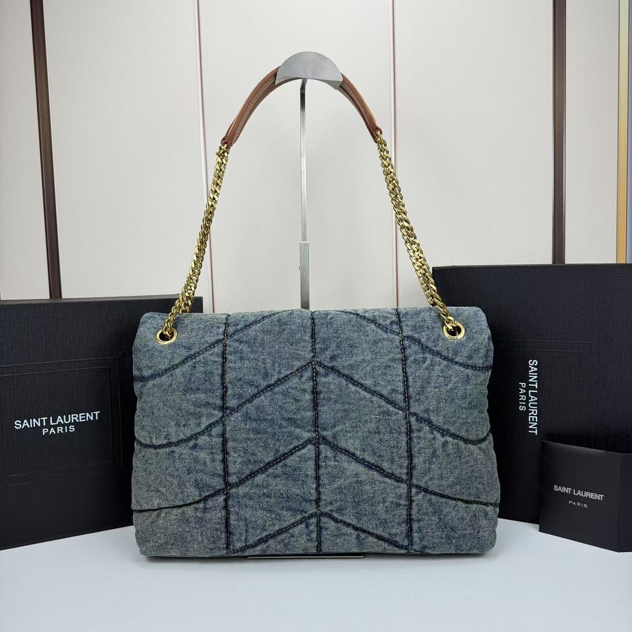 Lady Designer LouLou Puffer Vintage Quilted Denim Crossbody Bag - Gorchic - $136.99