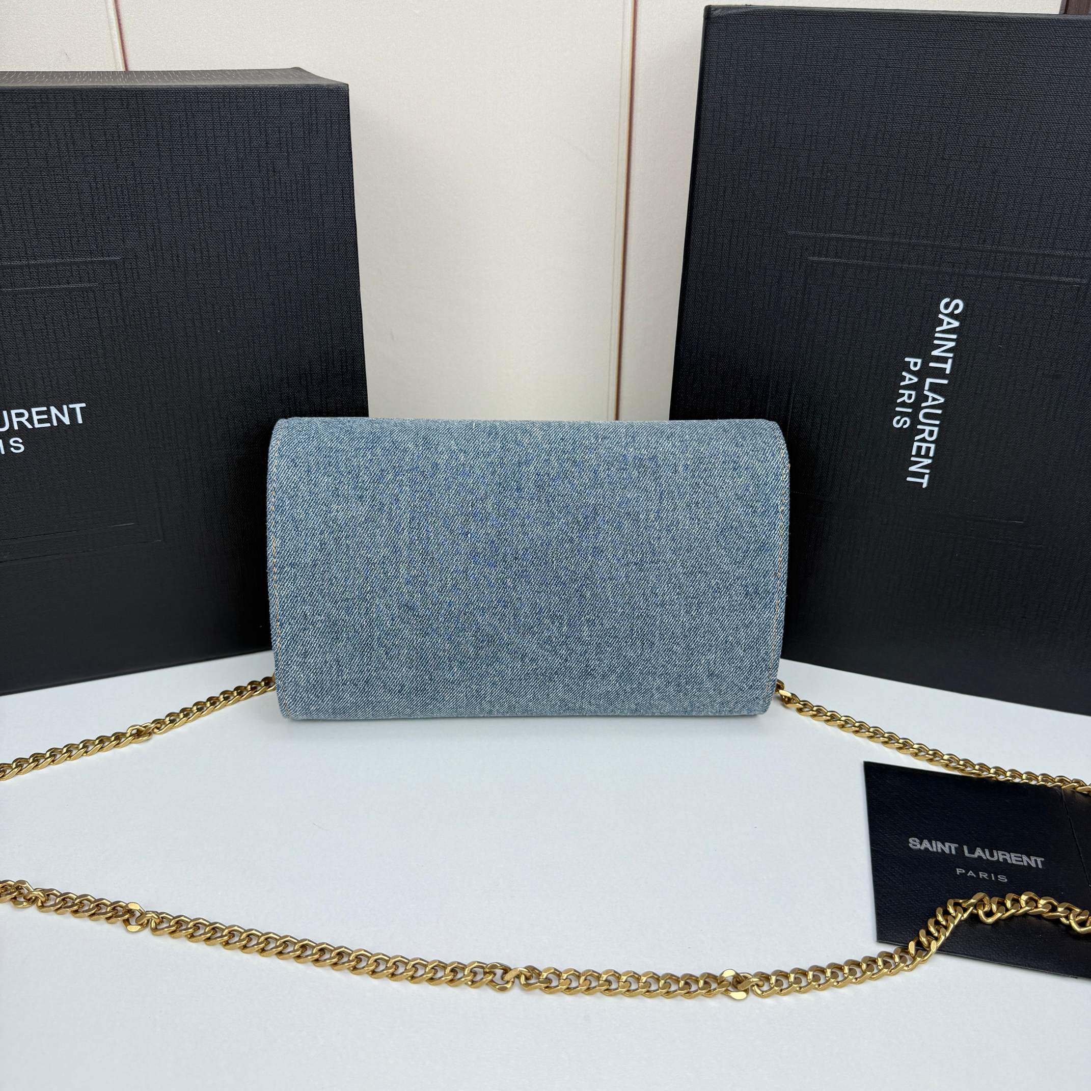 Lady Designer Uptown Denim Canvas on Chain Bag - Indigo Blue - Gorchic - $116.99